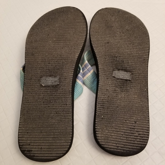 Tommy Hilfiger Light Blue Striped Brown Leather Thong Flip Flops Size 5M - Picture 5 of 7